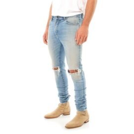 Custom Fashion Design Skinny Men Jean Pants Ripped Holes Black Blue Denim Men Jeans