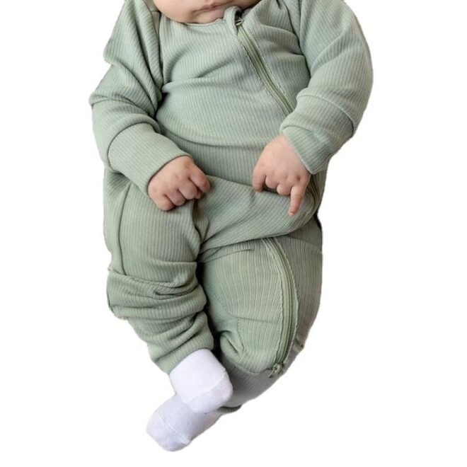 Hot Selling Custom LOGO Ribeed Fabric Zip Romper For Infant Baby Soft Fashion Kid's rompers
