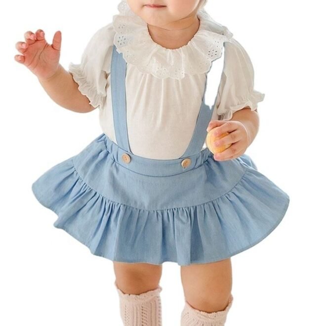 Newly designed summer outfits toddler jumpsuit casual comfort girl denim ruffled baby romper