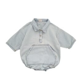 Guangzhou Factory Baby Denim Shirt Romper Light Blue Lightweight Denim Kid Overalls