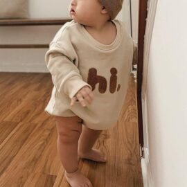 Fashion Full Sleeve Spring Snap Button Towel Embroidery Letter 100% Cotton Baby Rompers