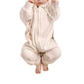 Custom Logo Fashion Simple Jumpsuit Solid Color 100% Cotton Unisex Zipper Style Newborn Hooded Baby Clothes Rompers