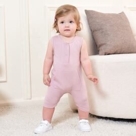 2023 New Design Knitted Newborn Jumpsuit With Button Plain Onesie Summer Baby Rompers