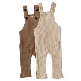 Hot Selling Sleeveless Rompers Jumpsuits For Kids Knitted Ribbed Fabric Baby Rompers