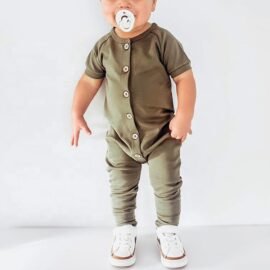 Factory Custom Size Cotton Summer Knitted Button Short Toddlers Jumpsuit Baby Rompers