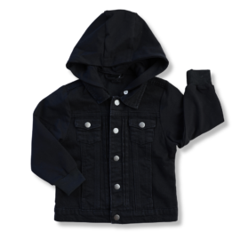 functional Cotton Sleeves black hooded denim hybrid jacket with removable hoodie