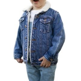 Custom Baby Boy’s Jean Bomber Coat Toddler Girls Thick Fleece Lined Warm Winter Sherpa Denim Jacket For Kids