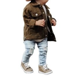 2024 Oversize Fit Olive Military Jean Jacket For Kids