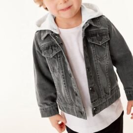 High Quality Single Button Unisex Kids Denim Jacket Hooded Coat Children Jean Jackets