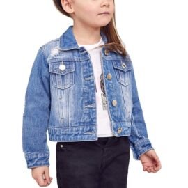 2021 Fashion Long Sleeve Girls Denim Jackets Ripped Cotton Jeans Kids Denim Jackets