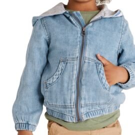 OEM Factory Bule Children Denim Hoodies Coats Zipper Double Layers Winter Kids Boys Jean Jackets