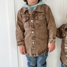 New Launch Fashion Custom Cotton Children Brown Denim Coat For Baby Kids Denim Jackets