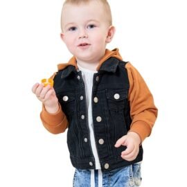 New Launch Autumn Unisex Child Coat Casual Block Denim Jacket With Hooded For Kids