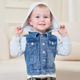 Factory Custom Autumn Winter Blue Washed Denim Boys Girls Outerwear Kids Jacket With Hooded