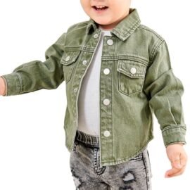 Factory Custom Unisex Denim Kids Outerwear Green Wash Soft Casual Latest Boys Denim Jacket