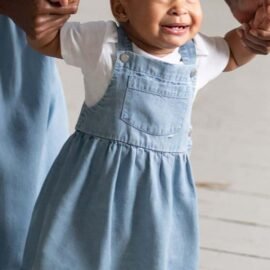 High Quality Custom Trumpet Overall Dress Light Blue Denim Pinafore Baby Dress