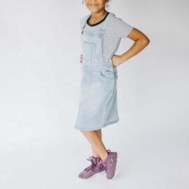 New Explosive Custom Light Blue Solid Denim Dress Girls Denim Dress