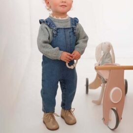 Explosive New Product Butterfly Sleeves Design With Snap Button Child Denim Overall