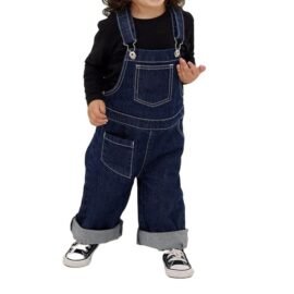 OEM Service Oversize Dark Blue Denim Romper For Children 100% Cotton Vintage Denim Kids overalls