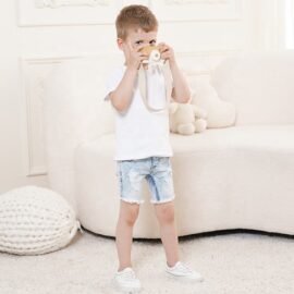 Hot Selling Fashion Slim Fit Denim Shorts For Kids Ripped Design Acid Wash Boys Jean Shorts