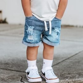 Hot Summer Distressed Ripped Denim Jean Shorts For Kids Soft Stretch Fabric Boys Shorts