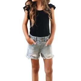 2023 New Arrival Kids Denim Shorts 100% Cotton Ripped Design Soft Summer Casual Kids Shorts For Girls Denim Shorts