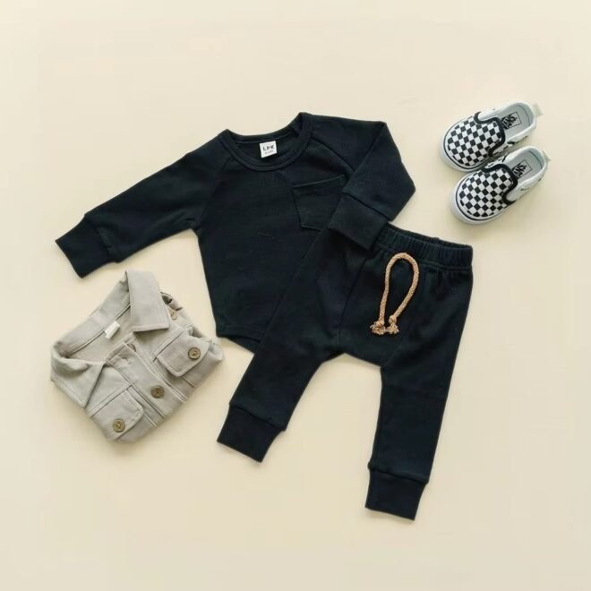 OEM 100% Cotton Sweatshirt and Pant Set 2pic Baby Tracksuits - Image 6