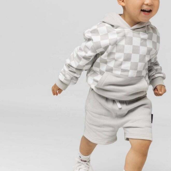 Custom Checkered Pocket Sweatshirt Baby Hoodies - Image 2