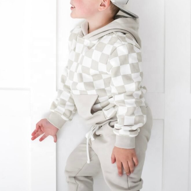 Custom Checkered Pocket Sweatshirt Baby Hoodies - Image 4