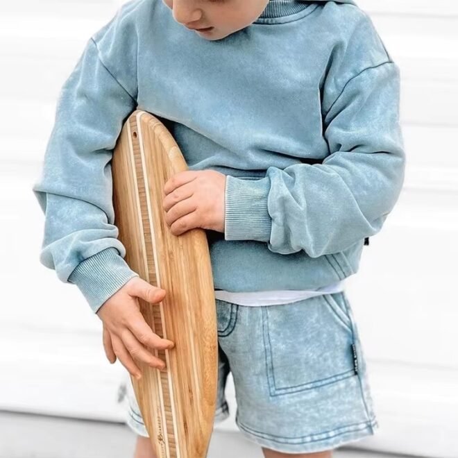 Custom Acid Wash Baby Sweatshirt 100% Cotton Kids Pullover Hoodies - Image 3