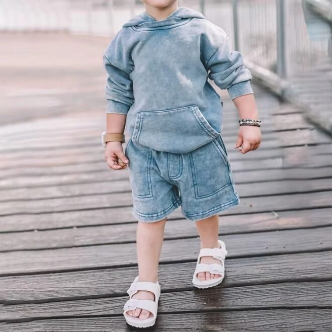 Custom Acid Wash Baby Sweatshirt 100% Cotton Kids Pullover Hoodies - Image 4