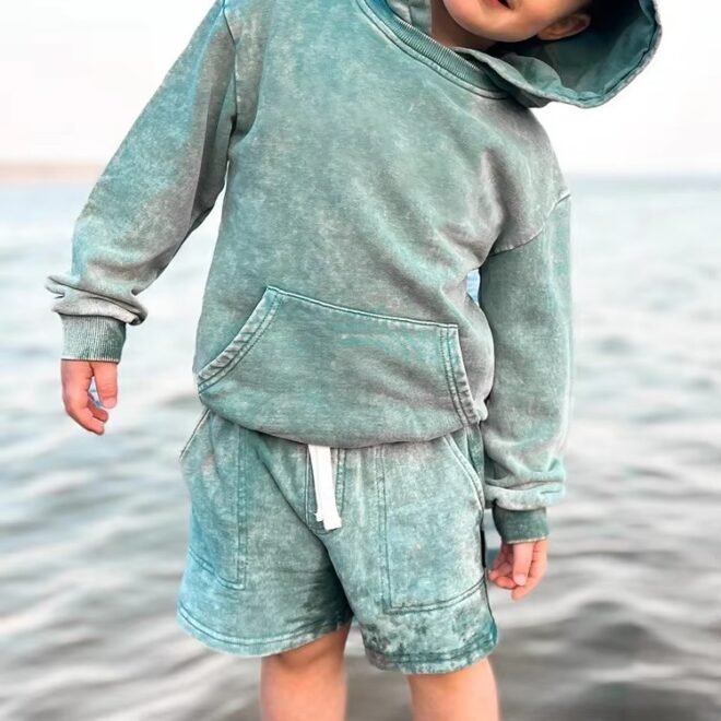 Custom Acid Wash Baby Sweatshirt 100% Cotton Kids Pullover Hoodies - Image 5