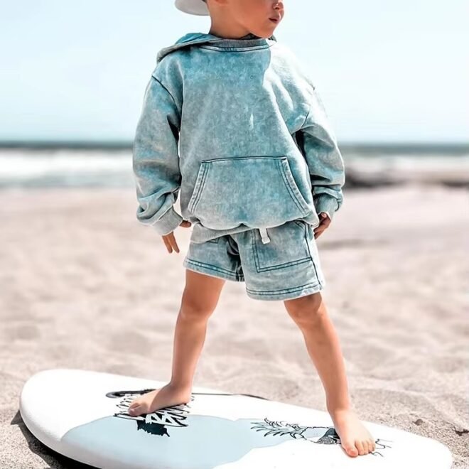 Custom Acid Wash Baby Sweatshirt 100% Cotton Kids Pullover Hoodies - Image 6