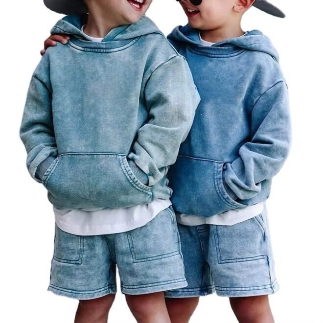 Custom Acid Wash Baby Sweatshirt 100% Cotton Kids Pullover Hoodies - Image 2