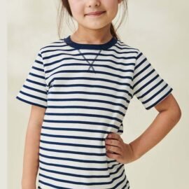 Wholesale factory price unisex navy stripe cotton tee stylish t-shirt for boys & girls