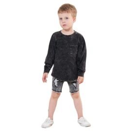 Wholesale Kids Clothing Custom Long Sleeve Boys T-shirt Fashion Acid Wash Cotton Boys T-shirts