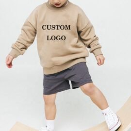 Spring High Quality Solid Color Custom Logo Cotton Boys and Girls Pullover Kids Sweatshirt