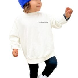 Custom Embroider Logo Casual Fleece Terry O-Neck Boys Oversize Hoodies Kids Sweatshirts Baby Clothing