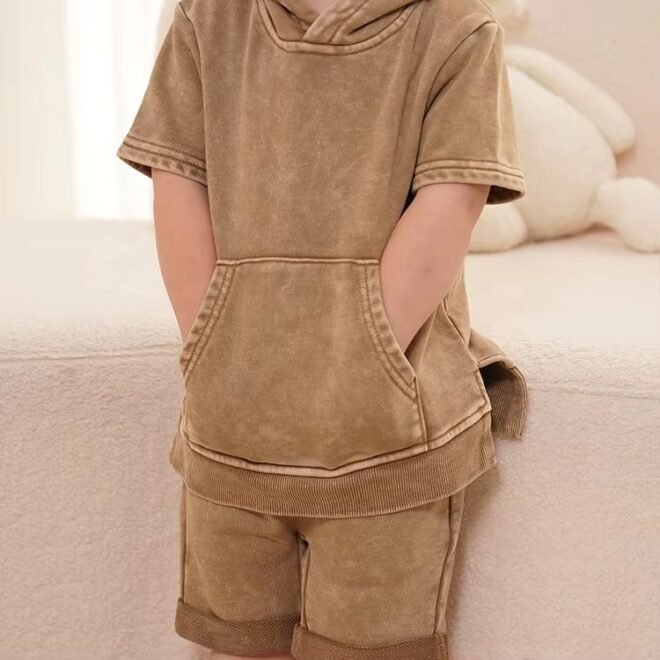 Custom Hoodies kids acid Wash Design Cotton Hoodies Baby Set - Image 3