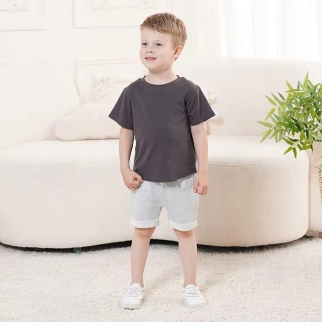Customn Soft Stretchy Bamboo Fabric T-shirts For Boys Clothing Set - Image 4