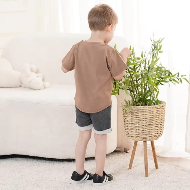 Customn Soft Stretchy Bamboo Fabric T-shirts For Boys Clothing Set - Image 2