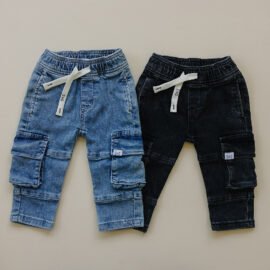 soft and durable baggy fit Kids jean cargo pockets jean pants with drawstring