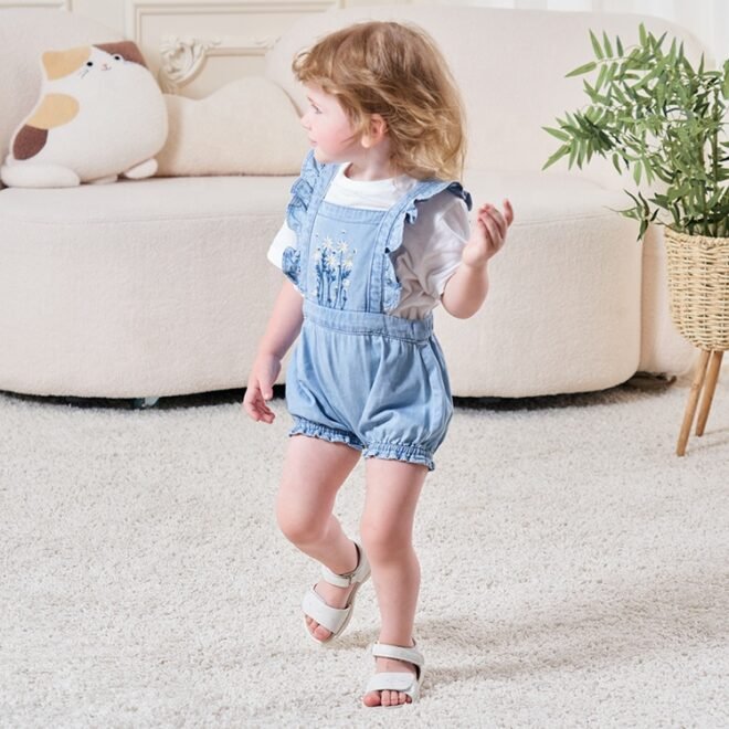 Custom Embroidery Logo Soft Comfortable Cotton Denim Girls Jumpsuits - Image 6