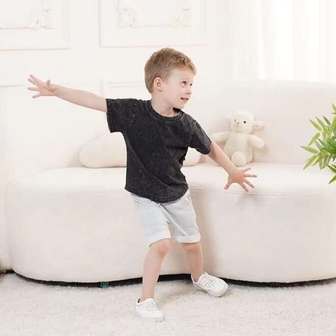Customization Cotton Breathable Acid Wash Design Boys T-Shirts - Image 3