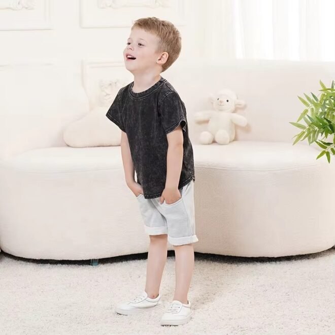 Customization Cotton Breathable Acid Wash Design Boys T-Shirts - Image 4