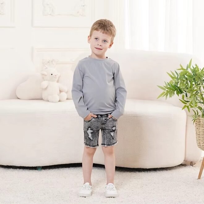 Custom Kids Plain Soft Tops Beach Cloth Sunscreen Quick-Drying Boys T-shirts - Image 4