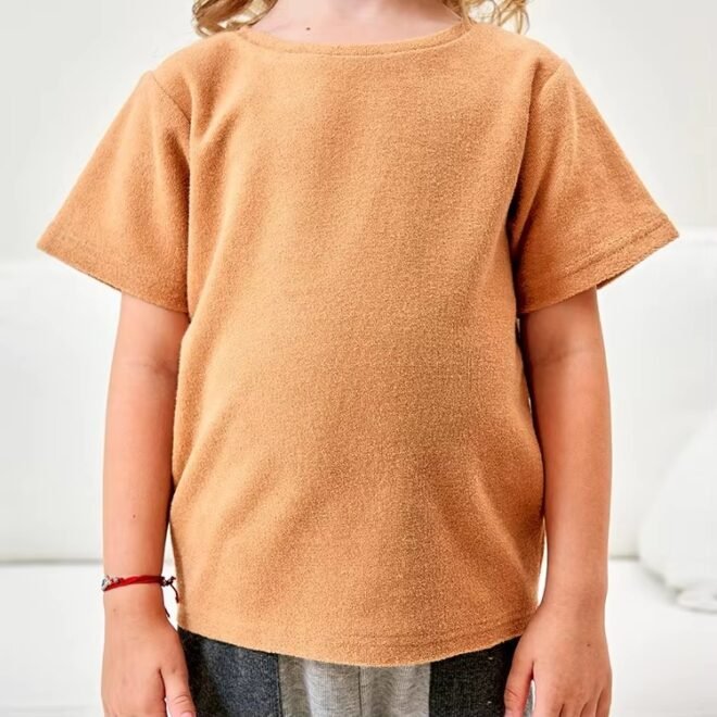 Custom Design Unisex Plain soft Stretchy Towel Fabric T-shirts For Kids - Image 4