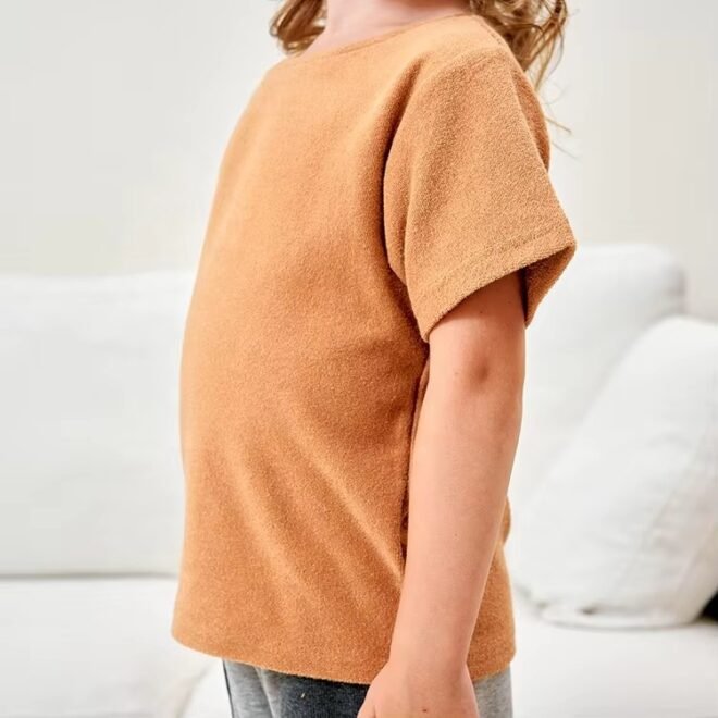 Custom Design Unisex Plain soft Stretchy Towel Fabric T-shirts For Kids - Image 5