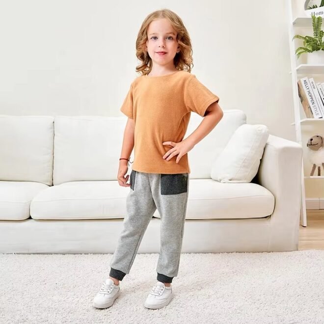 Custom Design Unisex Plain soft Stretchy Towel Fabric T-shirts For Kids - Image 6