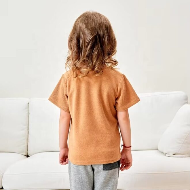 Custom Design Unisex Plain soft Stretchy Towel Fabric T-shirts For Kids - Image 2